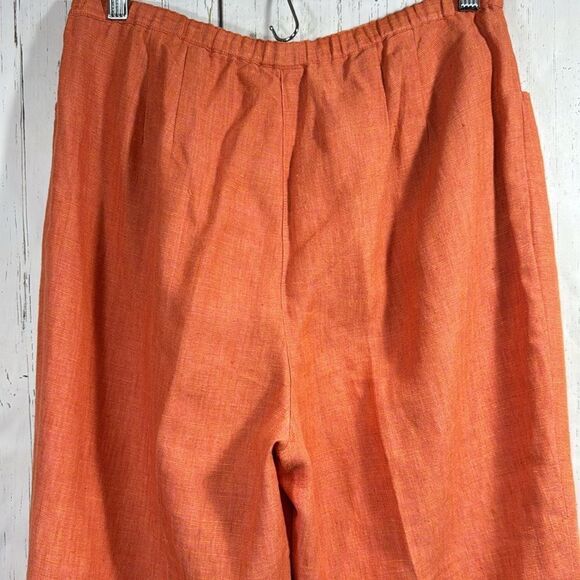 Olsen Sport 100% Linen Embroidered Crop Pants Orange Size 10 Boho Coastal Resort - Picture 14 of 16